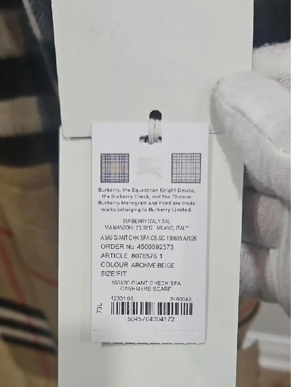 Burberry Camel, Black, White & Red Check Wool Scarf